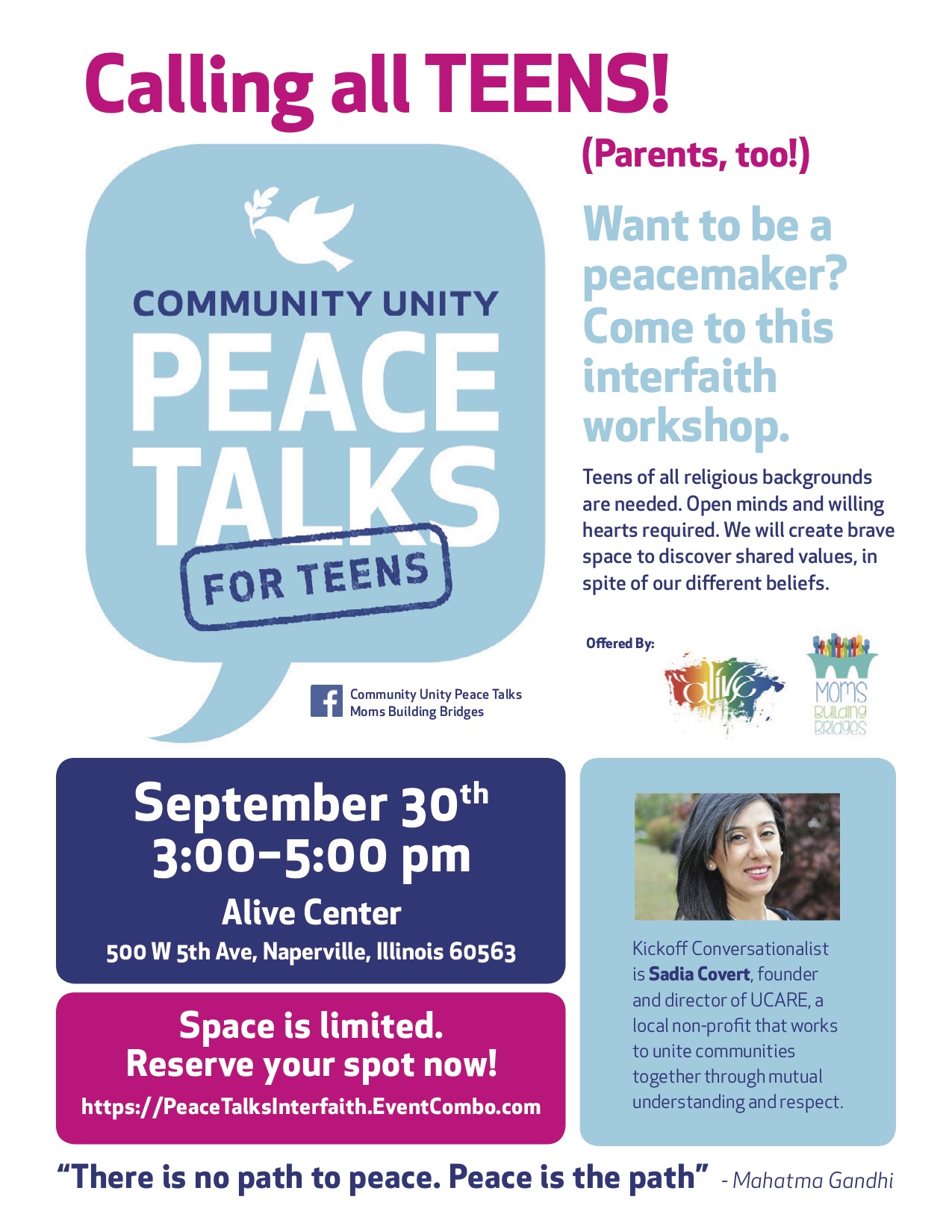 COMMUNITY UNITY
PEACE TALKS for TEENS:  An Interfaith Workshop